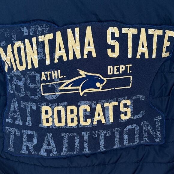 Montana State Bobcat Puffer Vest Black LARGE Pockets Football Unique Quilted MSU - Picture 2 of 8